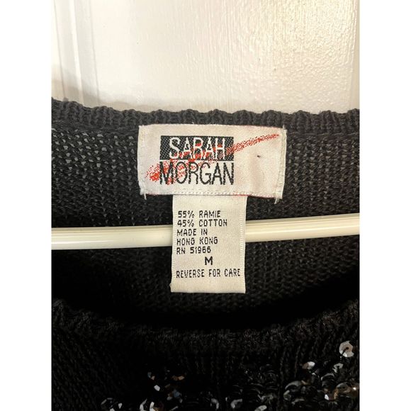 Vintage Sarah Morgan Embellished Ramie Blend Black Sweater Size Medium - Picture 3 of 4